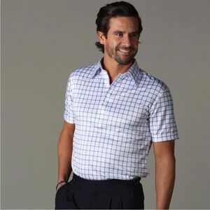 NWT Collars & Co. Blue White Grid English Spread Collar Dress Shirt Polo Small